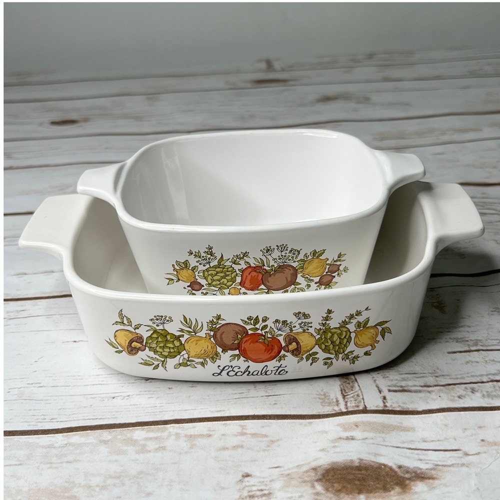 Corning Ware Casserole Set White Spice O Life L'Echalote 1Qt & 2.75 Cup